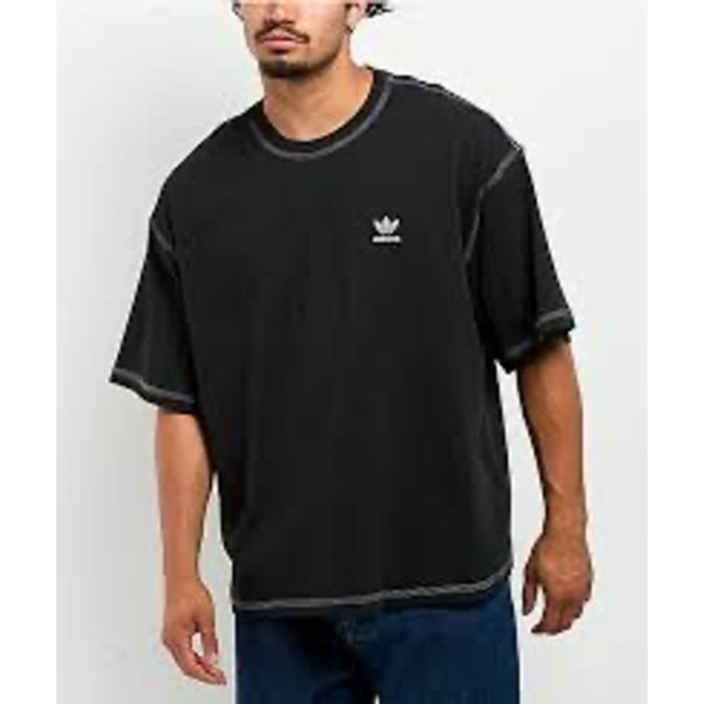Adidas Mens Tech Tee Space Dye Black Contrast Stitch T-Shirt  Size L
